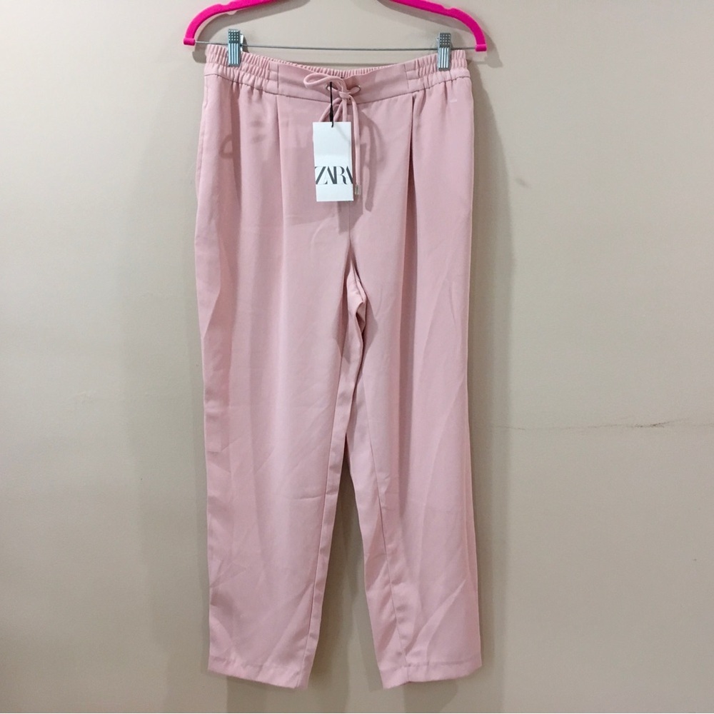 Zara Women’s Small Pleated Pants Pink Mid  Rise Rustic  Pull On Casual NWT